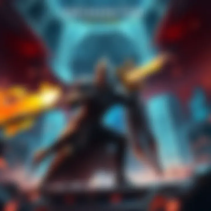 Tidehunter delivers a powerful strike against the Throne in a gaming arena, showcasing precision and skill.