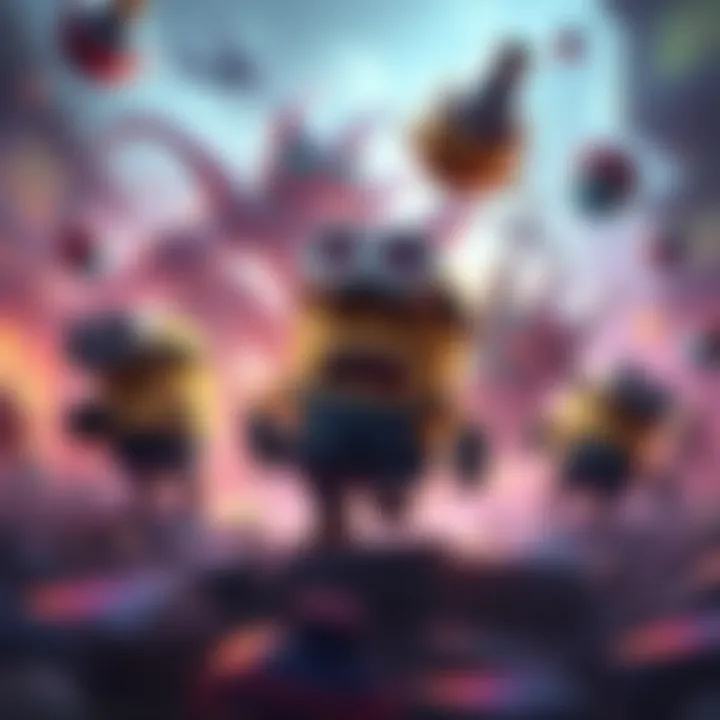 A captivating illustration showcasing tier 6 minions disappearing against a vibrant game backdrop, symbolizing rarity and strategy in gameplay.