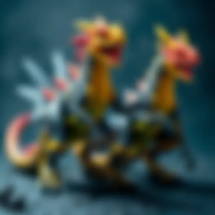 Side-by-side view of Tigrex and Akantor figurines showcasing their size difference and detail.