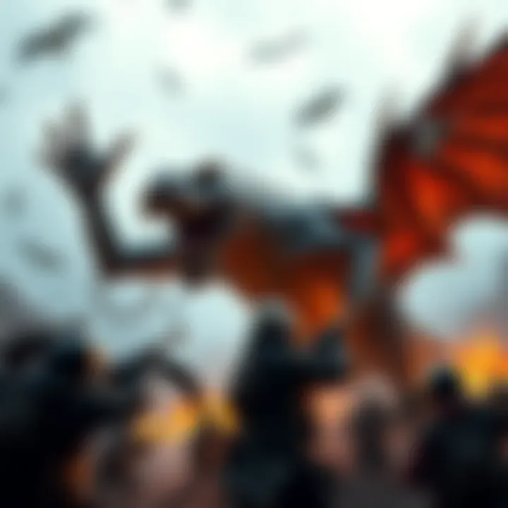 A fierce Tigrex monster roaring with its claws raised, surrounded by hunters in a battle scene.