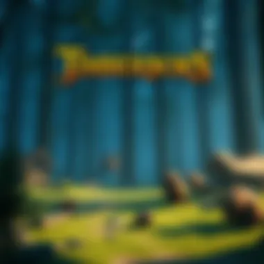 A scene showing a lush forest with wooden structures and beavers, showcasing the world of Timberborn.