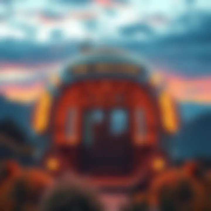 A futuristic time machine with glowing lights and dials, set in a vibrant landscape, inviting an adventure through time.