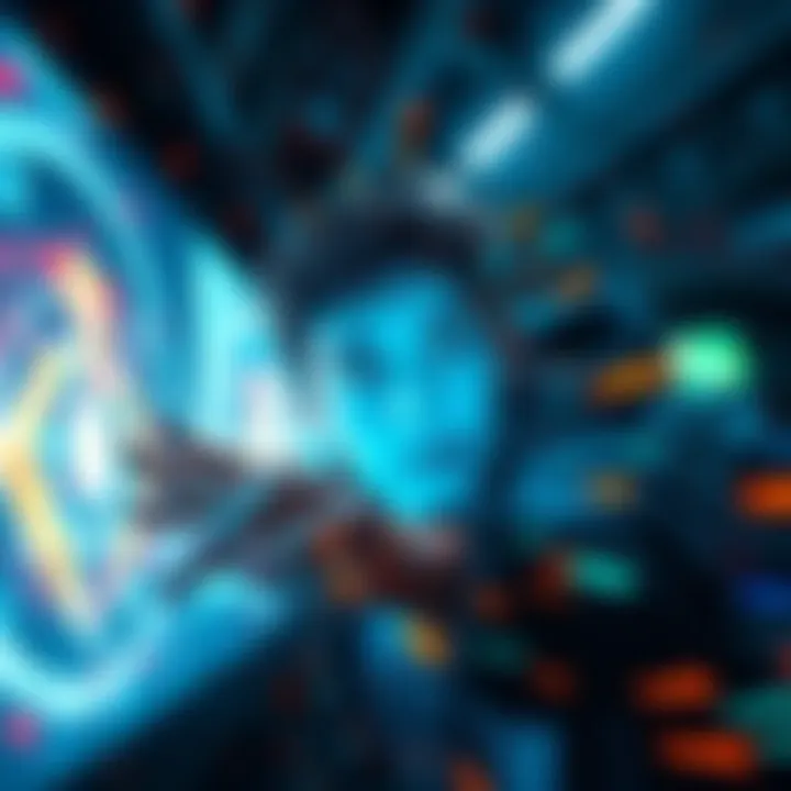 A gamer surrounded by visual effects of slowed and sped up time while playing a video game
