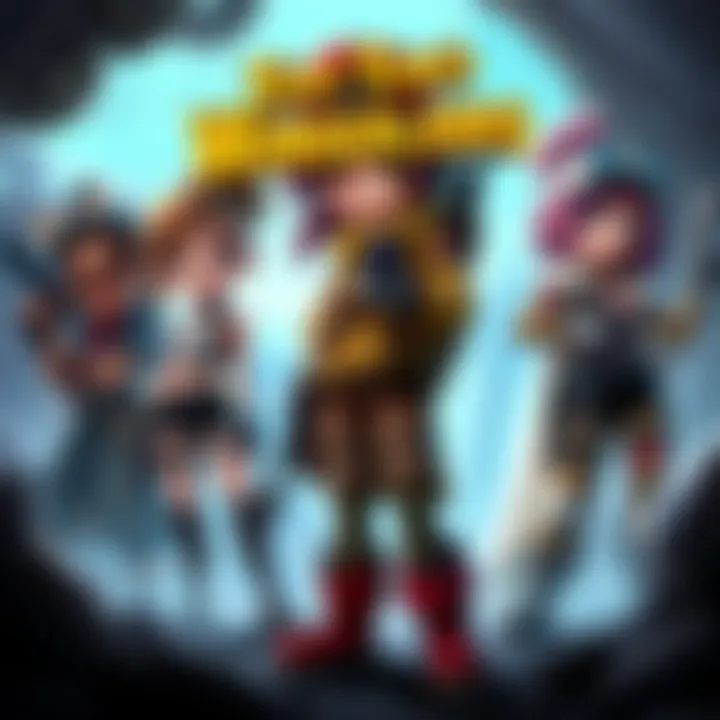 A group of diverse vault hunters from Tiny Tina's Wonderlands showcasing their unique abilities and weapons in an adventurous setting