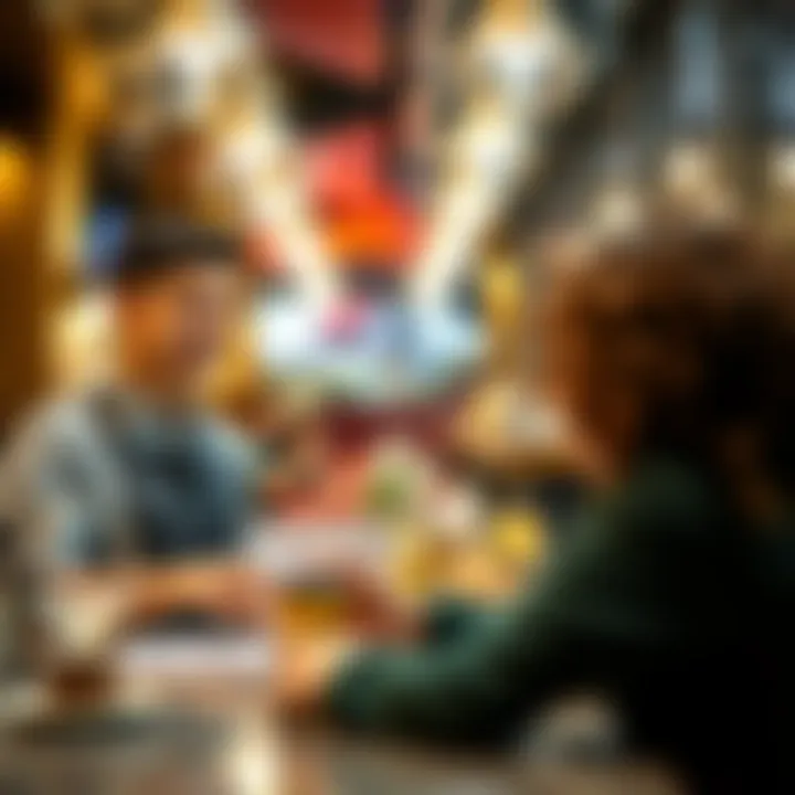 A server smiling while politely asking a customer for a tip at a restaurant