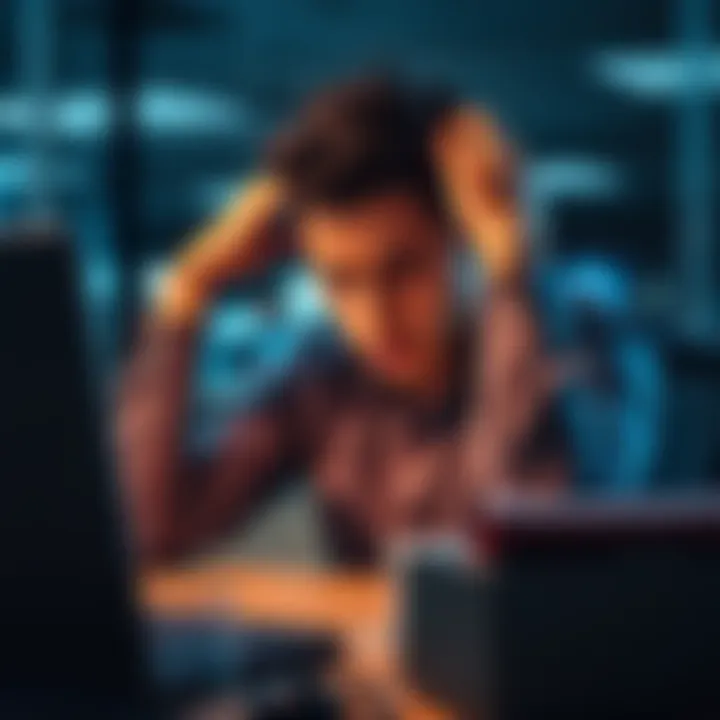 A person sitting at a desk with their head in their hands, appearing exhausted from work stress