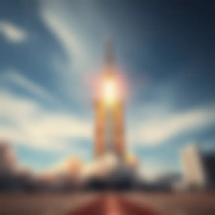 Titan Heavy Rocket Launch Titan Heavy rocket launches into the sky with flames and smoke, showcasing its power and performance.