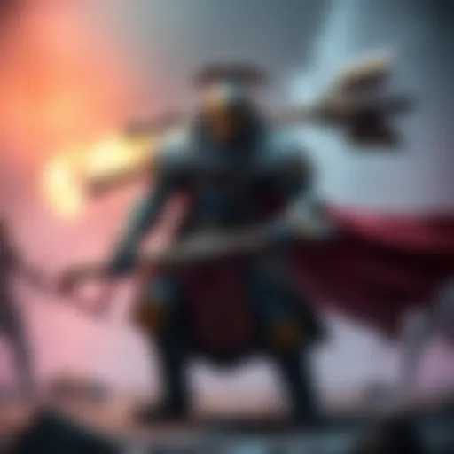 A Titan character equipped with a heavy weapon, showcasing a strong stance ready for battle in a vibrant fantasy setting.