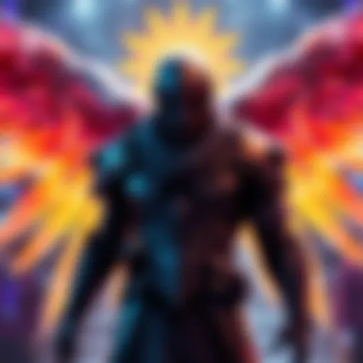 A Titan character in a gaming competition showcasing a striking angel wings cosmetic effect, capturing attention from players.