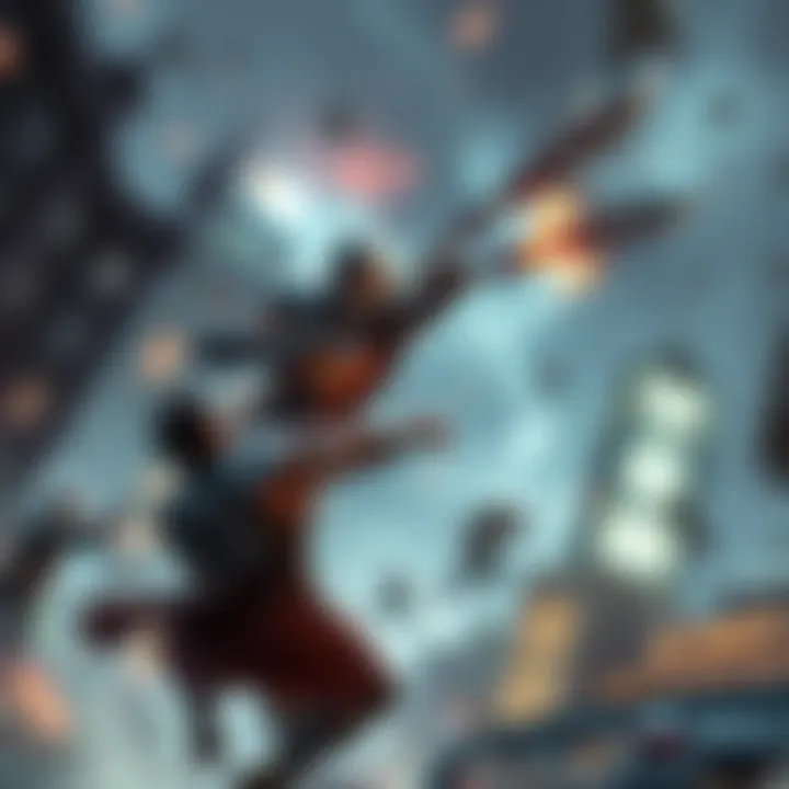 A titan user launches a drive-by attack with a titan trident, surprising an opponent in a dynamic battle scene.