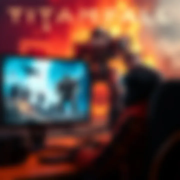 A player engaged in Titanfall action on a computer, showing intense combat with mechs and soldiers.