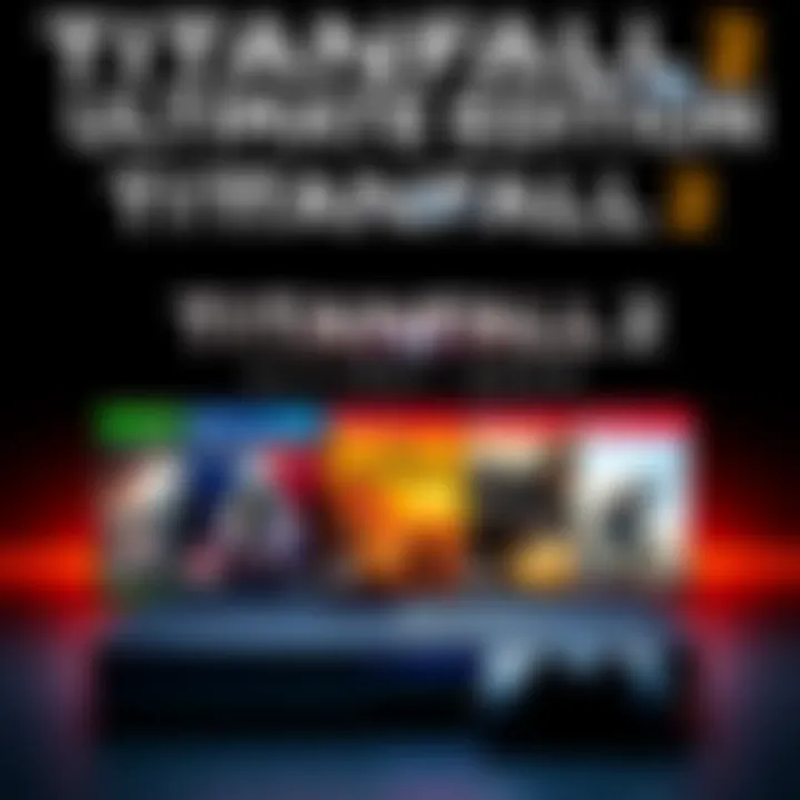 Various DLC packs for Titanfall 2 Ultimate Edition displayed with a gaming console