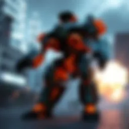 A digital image of a giant mech from Titanfall standing in an urban landscape, with a bright explosion in the background symbolizing excitement.
