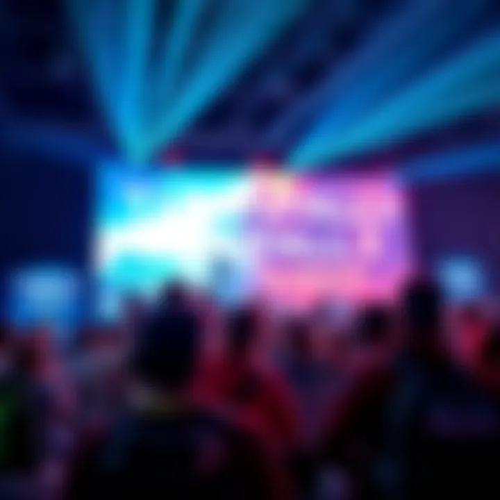 A group of excited gamers watching a presentation for Titanfall 3 at Gamescom, showcasing game trailers on a large screen.