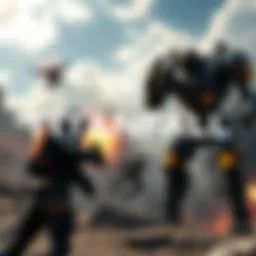 A screenshot of a Titanfall game showing pilot and Titan combat
