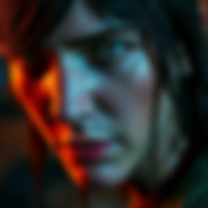 A close-up of a character from The Last of Us Part II, showcasing their expression during a tense moment in the game