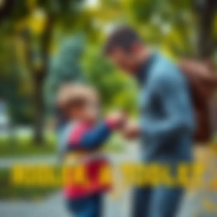 A surprised man leaning back as a toddler reaches for his wallet during a playful interaction in a park