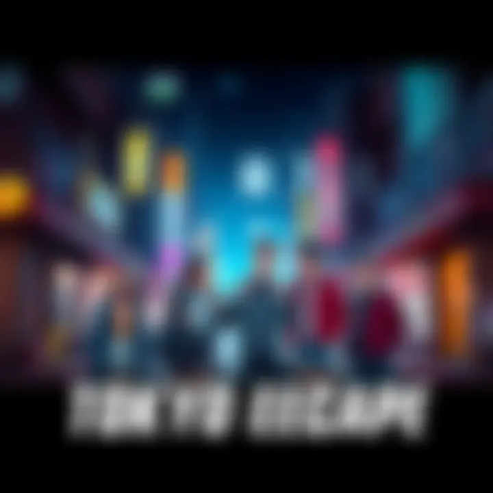 A vibrant scene from Tokyo Escape Season 3 showcasing a group of friends enjoying a nostalgic moment together in the city.