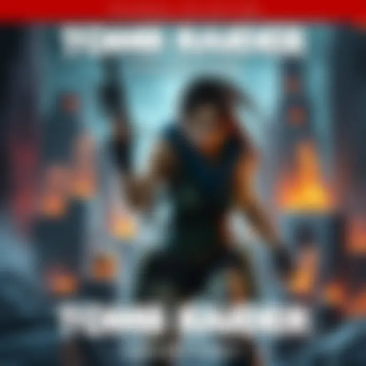 Cover illustration featuring Lara Croft in an action pose surrounded by iconic Tomb Raider elements like ancient ruins and treasure