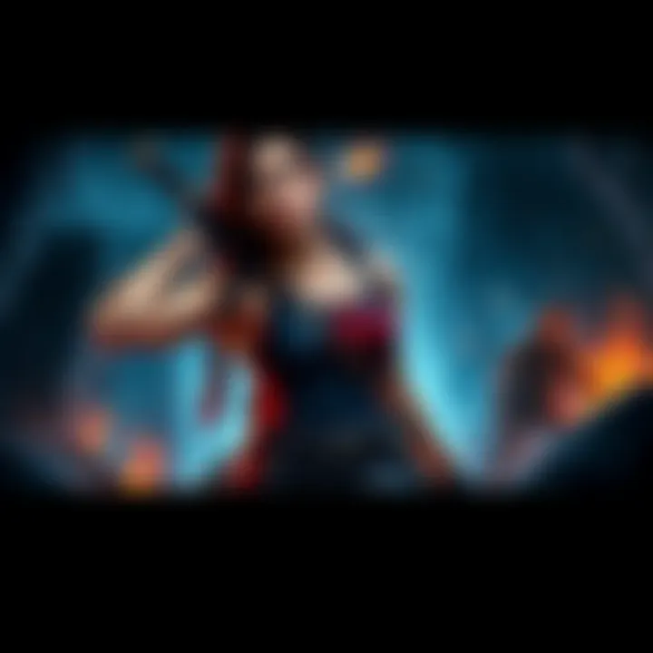 Vibrant fan art of Tomb Raider character in a dynamic pose with detailed background elements