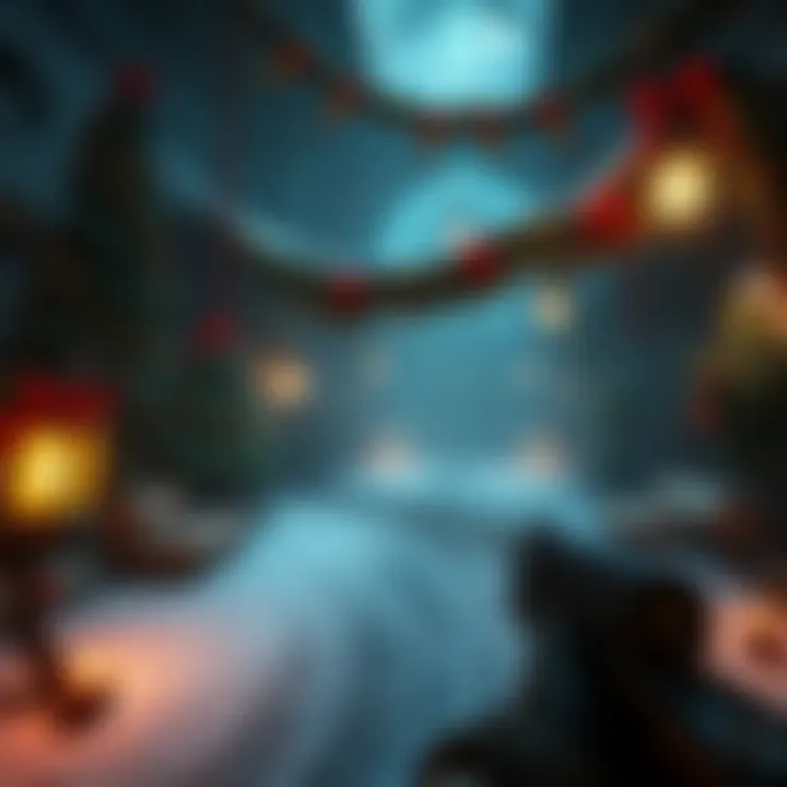 A screenshot from the custom Tomb Raider level 'Another Bloody Christmas' showing festive decorations and gameplay action.