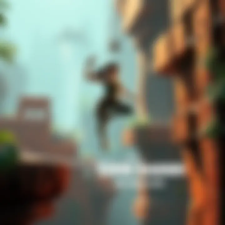 A scene from Tomb Raider: Side-Scroller Edition showing Lara Croft in action, jumping between platforms in a colorful side-scrolling environment.