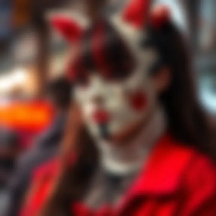 Tomie Halloween Costume A person dressed as Tomie with a custom mask, styled hair, and makeup for Halloween.