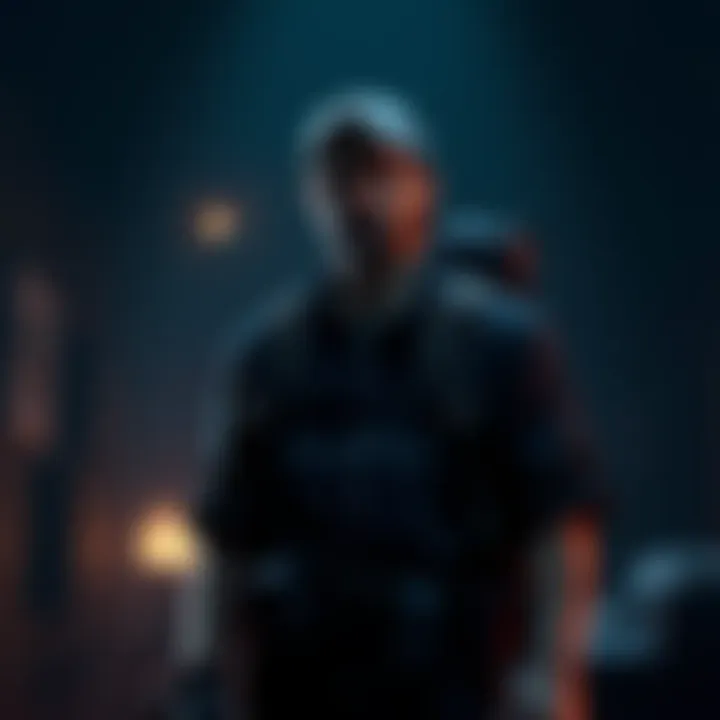 Tommy, a rugged survivor, stands in a dimly lit room with Fireflies insignia, looking determined as he prepares for a mission.