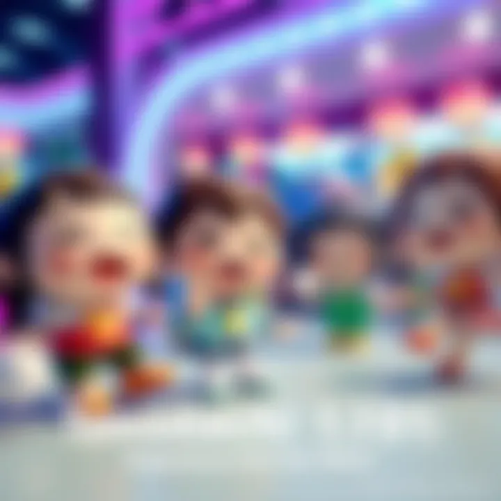 Colorful Mii characters having fun in a vibrant setting