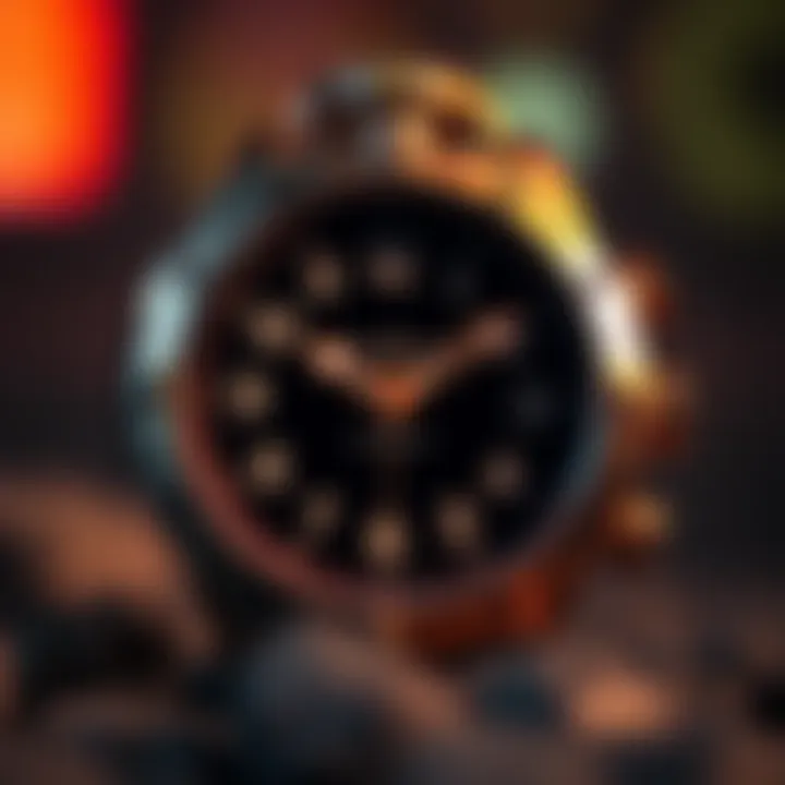 Close-up of the Tooth of Time watch showing malfunctioning hands stuck before the three o'clock position.