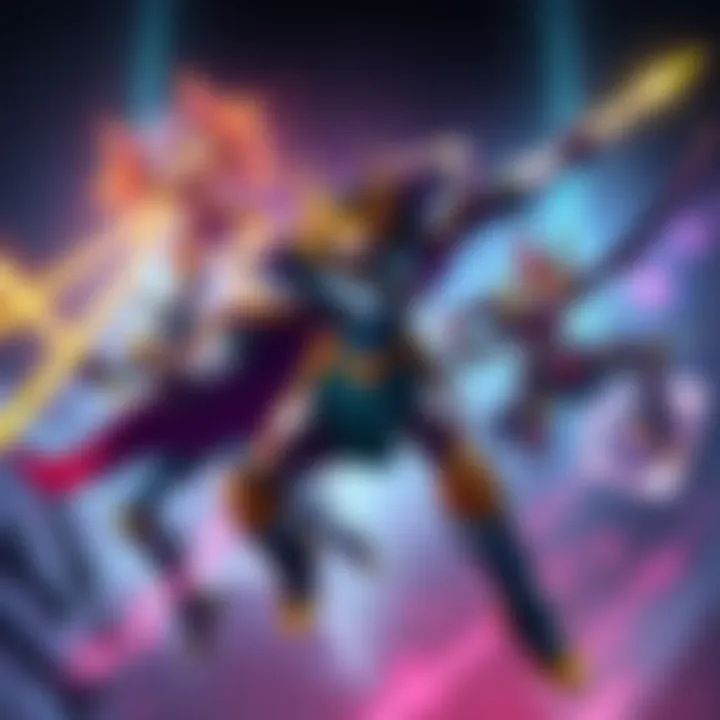 Illustration showcasing Atlas, Gara, and Protea in action, highlighting their powerful abilities and battles from lore.