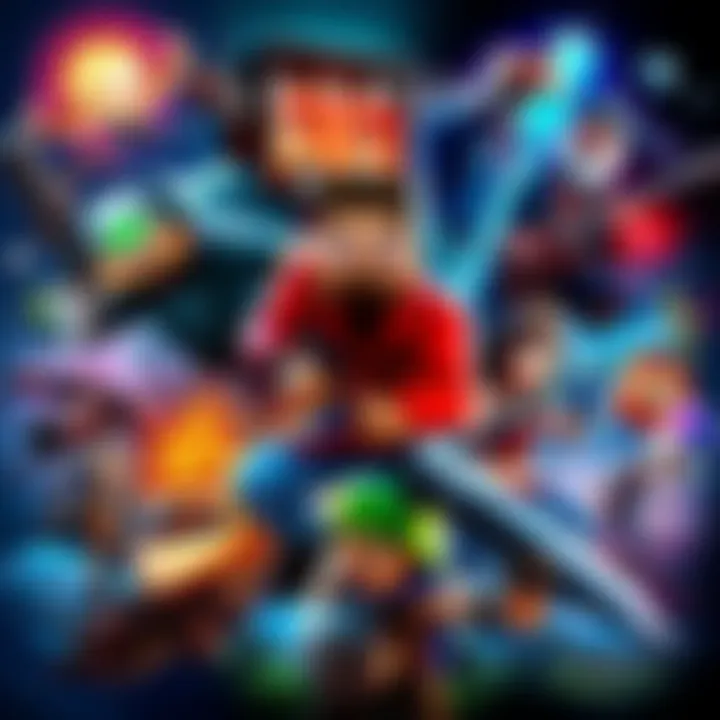 A collage of popular action games like Skyrim, Minecraft, and Vampire Survivors featuring characters and scenes from the games