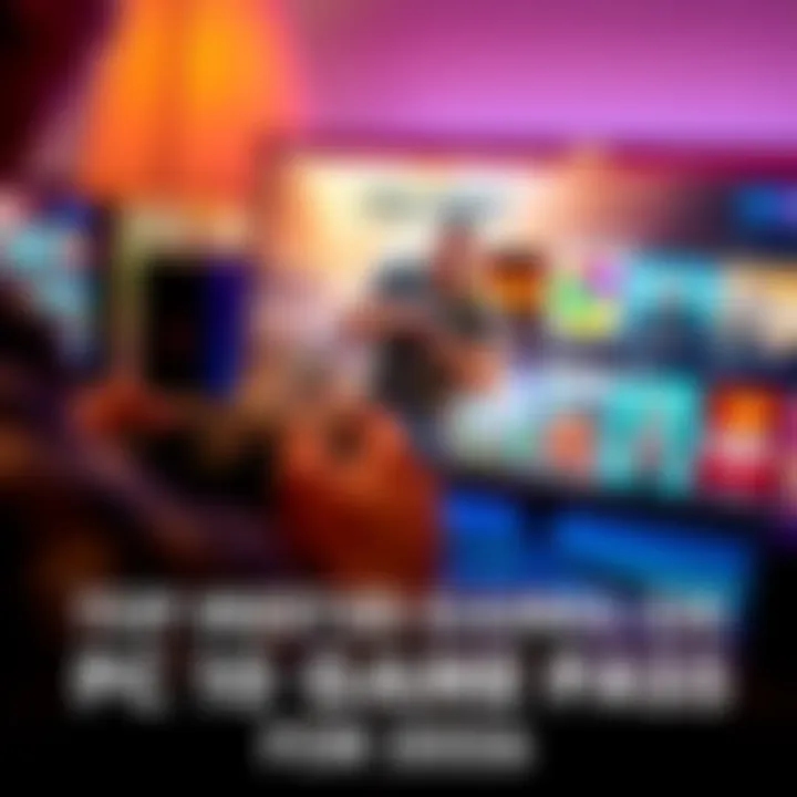 Top Games on PC Game Pass A gamer holding a controller while playing Call of Duty WW2 on a computer screen, with other popular game titles displayed on the screen.