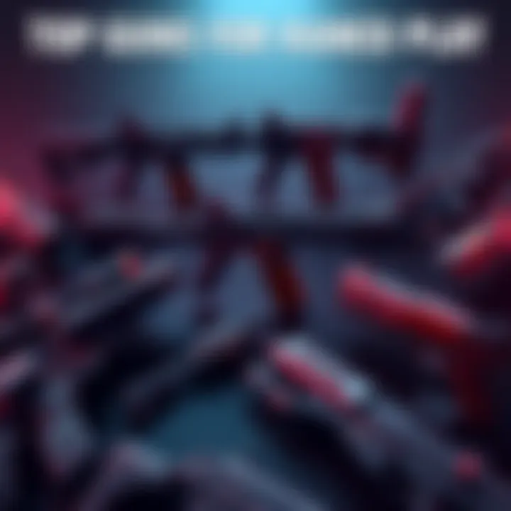 Top Guns for Ranked Play A display of various firearms favored in competitive gaming for ranked play, showcasing diverse weapon types and styles.
