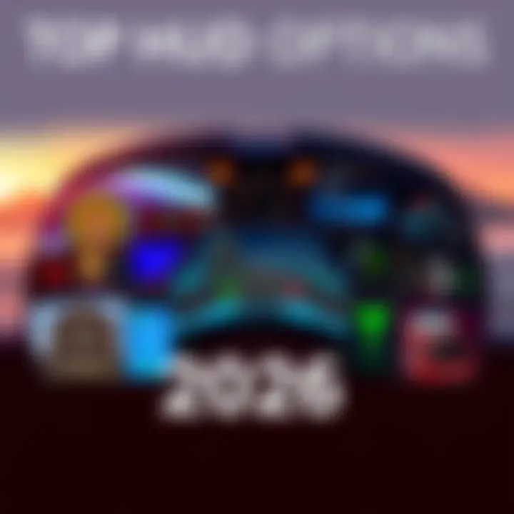 A collage of various HUD displays showcasing gaming and navigation features