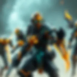 A selection of popular Prime Warframes in action, showcasing their unique abilities and designs