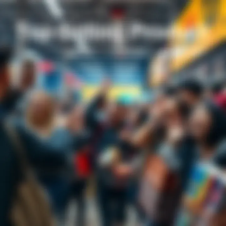 A crowded store with shoppers excitedly grabbing the top-selling product of the year, showcasing expressions of surprise and delight.