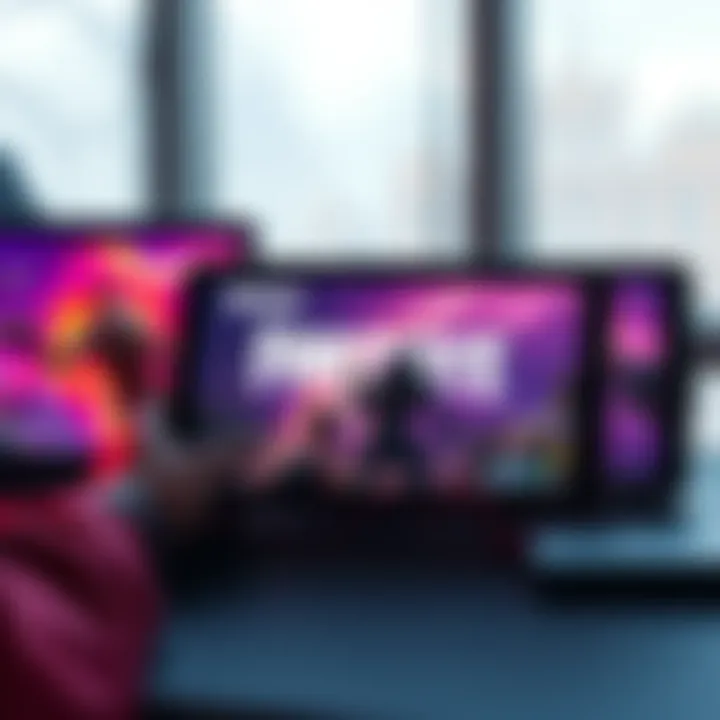 A selection of tablets displaying Fortnite gameplay at high frame rates with vibrant graphics.