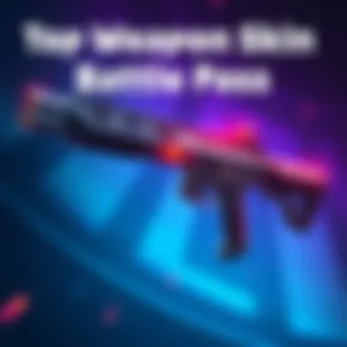 A detailed view of the top weapon skin from the current battle pass highlighting its unique design and features.
