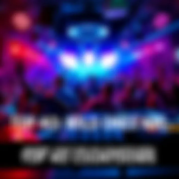 An energetic scene with a DJ spinning records and a crowd dancing, showcasing vibrant lights and celebration of music.