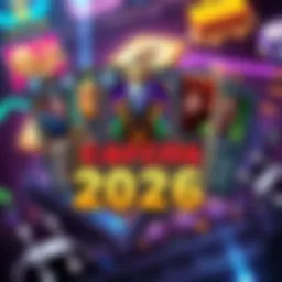 A collage of the top five game cards projected for high play rates in 2026, featuring various designs and colors, with a vibrant gaming background.