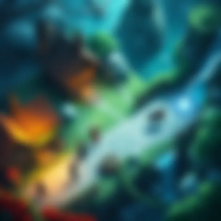 A fantasy setting with characters exploring a village and battling monsters in a top-down view