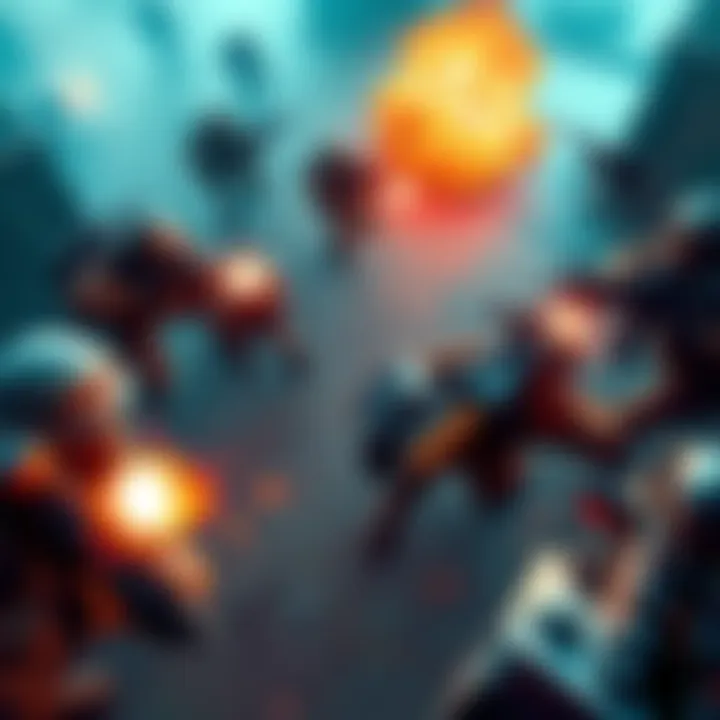 Top Down Zombie Shooter Gameplay Action scene from a top down zombie shooter game, featuring characters fighting hordes of zombies with various weapons in a colorful environment.