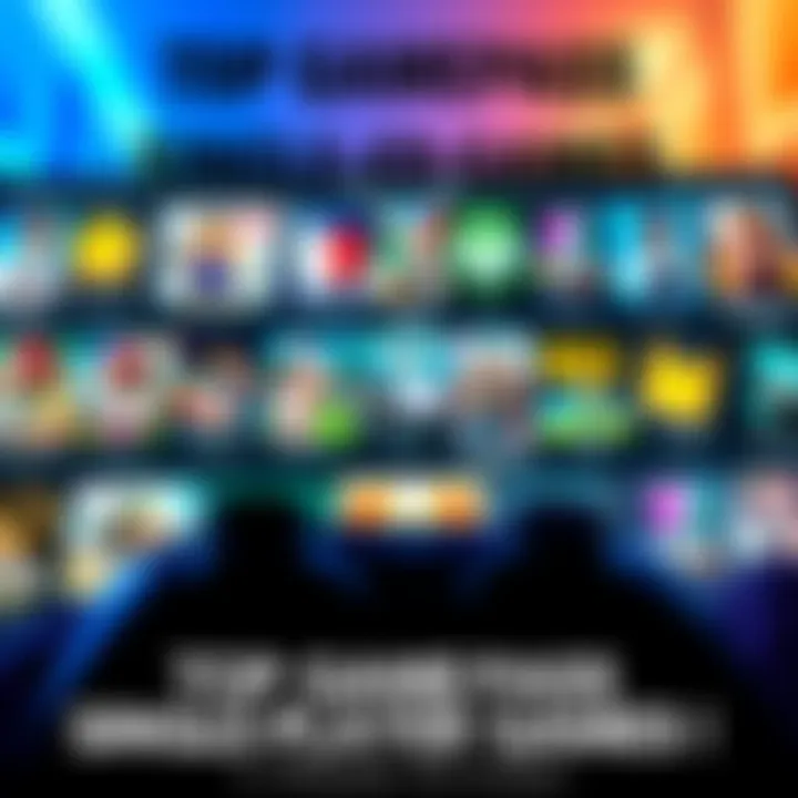 A selection of popular single-player games showcased on a console screen with achievements highlighted