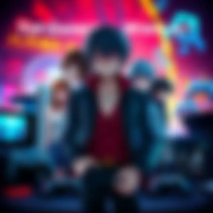 A collection of iconic video game characters including Persona 5R's protagonist, set against a vibrant gaming backdrop with consoles and controllers.