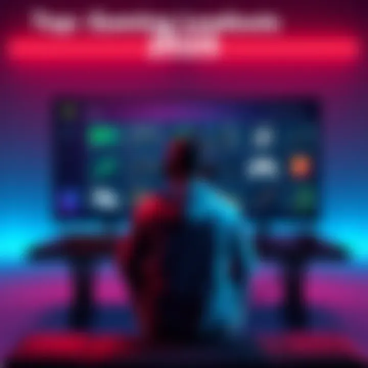 A gamer sitting in front of a screen showcasing various gaming gear and strategies for 2025.