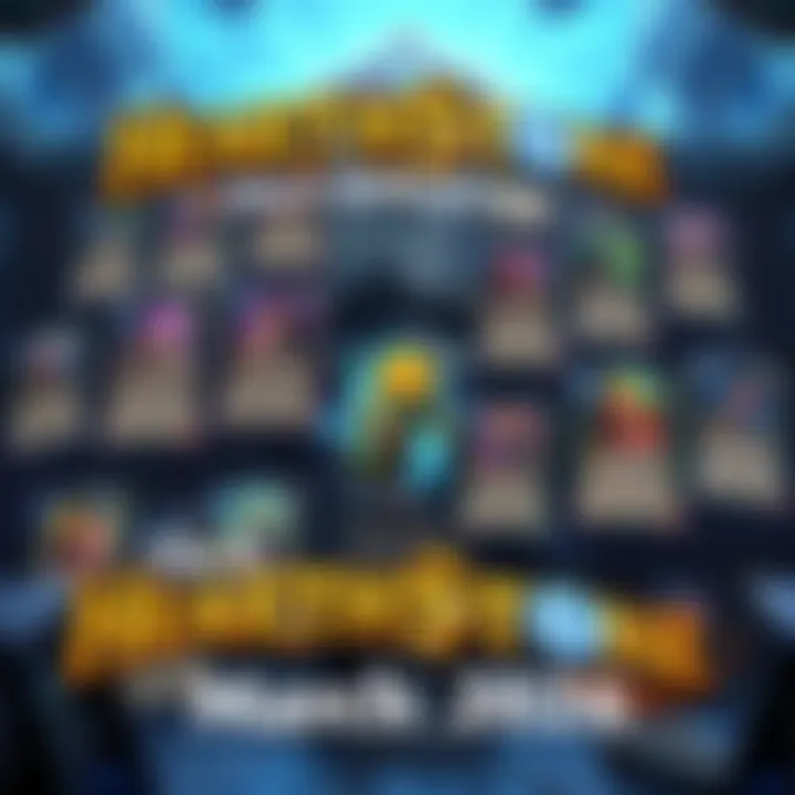 Top Hearthstone Decks March 2026 An array of top Hearthstone decks displayed with card art, representing various classes and strategies in a gaming environment.