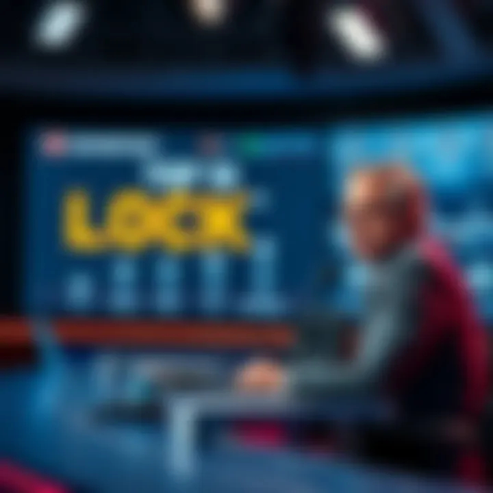 A commentator discussing the top lock-ins in sports, with a sports graphic background and ranking visuals