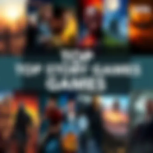 Top Story Games for PC A collage of popular story games like Skyrim, RDR2, Elden Ring, and Subliminal on PC.