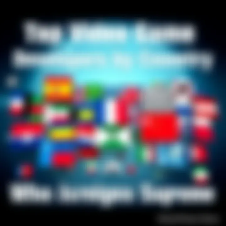 A collage of flags representing countries known for video game development, featuring icons of popular games from each area.